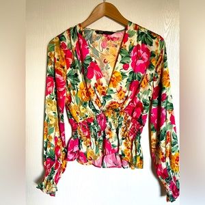 ZARA Floral Satin Peplum Blouse, never worn!